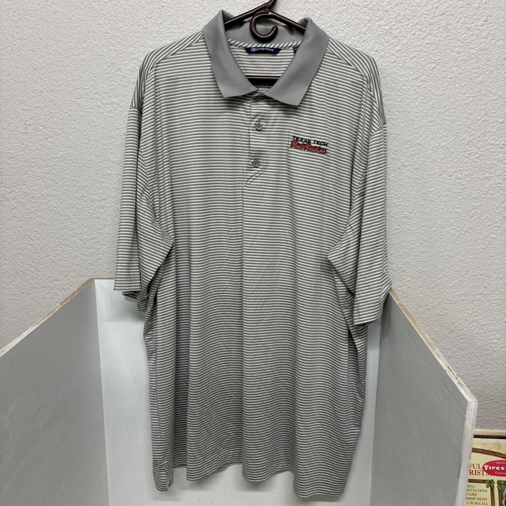 CUTTER & BUCK MENS POLO XXXL GRAY AND WHITE STRIPE Texas Tech University
